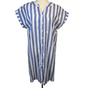 Emery Rose Cabana Stripe Button Up Midi Dress Blue and White Cotton Blend Size L